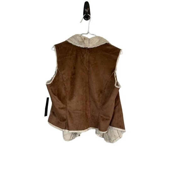 Retro Fur Vest L Brown Faux Sherpa Suede Boho Western Penny Lane Cozy Fleece 80s - Picture 8 of 10